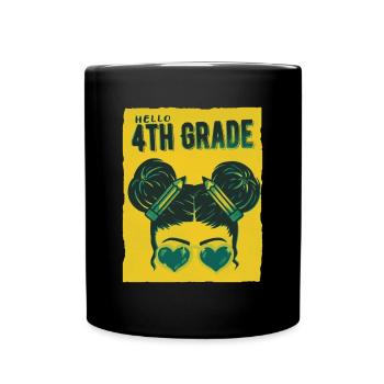 Hello 4th Grade Messy Bun Girls Cute Heart Back - Full Colour Mug - black - Front