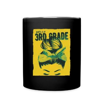 Hello 3rd Grade Messy Bun Girls Cute Heart Back - Full Colour Mug - black - Front