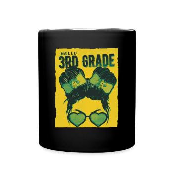 Hello 3rd Grade Messy Bun Girls Cute Heart Back - Full Colour Mug - black - Front