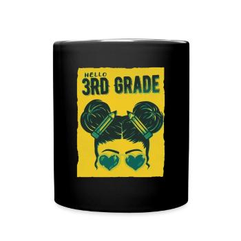 Hello 3rd Grade Messy Bun Girls Cute Heart Back - Full Colour Mug - black - Front