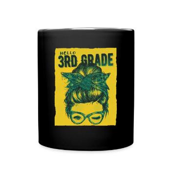 Hello 3rd Grade Messy Bun Girls Cute Heart Back - Full Colour Mug - black - Front
