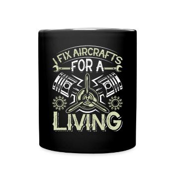Love Airplane aviation - Full Colour Mug - black - Front