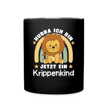 Hurra Ich Bin Jetzt Ein Krippenkind Löwe - Tasse einfarbig - Schwarz - Vorne