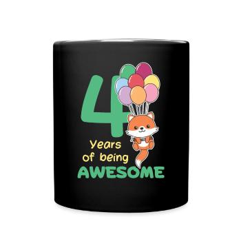 Fuchs zum 4. Geburtstag Kinder vier Jahre alt - Tasse einfarbig - Schwarz - Vorne