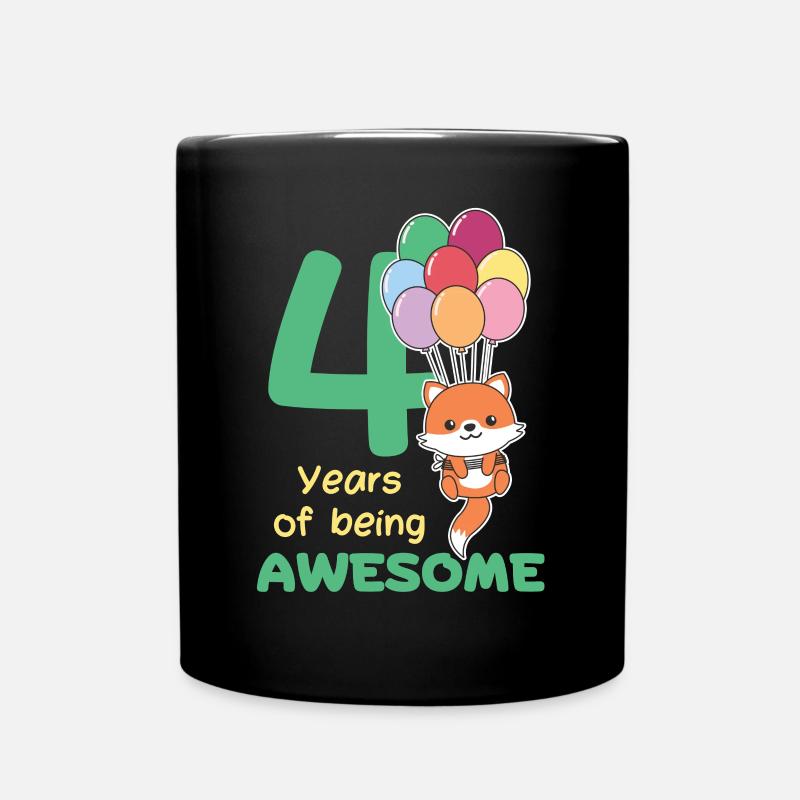 Fuchs zum 4. Geburtstag Kinder vier Jahre alt - Tasse einfarbig - Schwarz