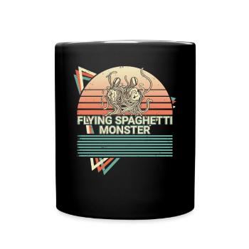 Fliegendes Spaghettimonster FSM Pastafarian Retro - Tasse einfarbig - Schwarz - Vorne