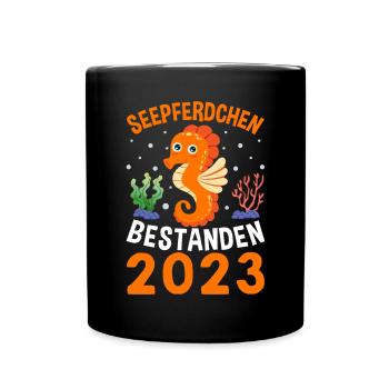 Seepferdchen bestanden 2023 Frühschwimmer - Tasse einfarbig - Schwarz - Vorne