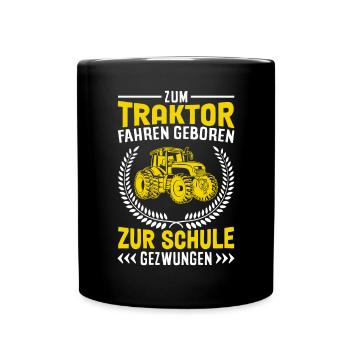 Schule Traktor Trecker Bauernhof Kinder - Tasse einfarbig - Schwarz - Vorne
