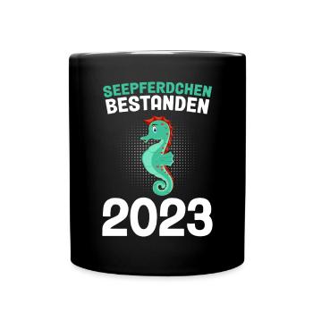 Seepferdchen bestanden 2023 Schwimmkurs - Tasse einfarbig - Schwarz - Vorne