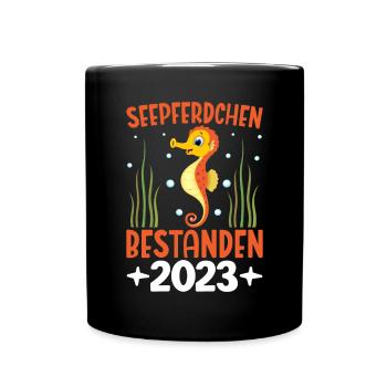 Seepferdchen bestanden 2023 Kinder - Tasse einfarbig - Schwarz - Vorne