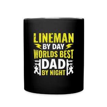 Lineman by Day Worlds best Dad by Night - Full Colour Mug - black - Front