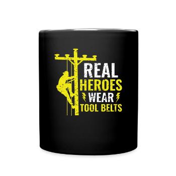 Real Heroes Wear Tool Belts - Electrician - Full Colour Mug - black - Front