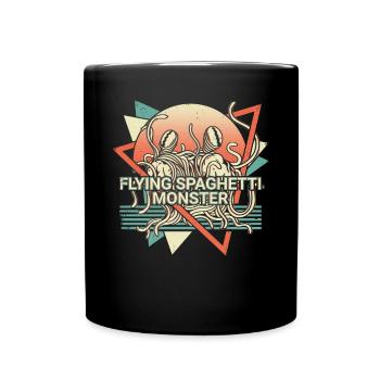 Fliegendes Spaghettimonster FSM Pastafarian Retro - Tasse einfarbig - Schwarz - Vorne