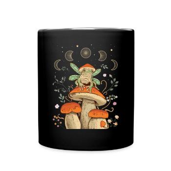 Cottagecore Aesthetic Frog Mushroom Moon Phase - Full Colour Mug - black - Front