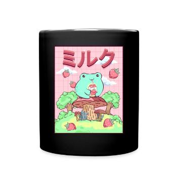 Cottagecore Aesthetic Japanese Kawaii Frog - Full Colour Mug - black - Front