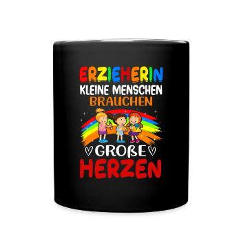 Erzieherin Abschiedsgeschenk Herz - Tasse einfarbig - Schwarz - Vorne