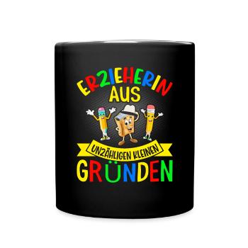 Erzieherin Abschiedsgeschenkidee - Tasse einfarbig - Schwarz - Vorne
