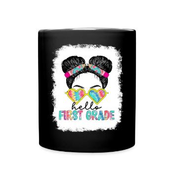Hallo 1. Klasse Zurück zur Schule Erster Tag - Tasse einfarbig - Schwarz - Vorne