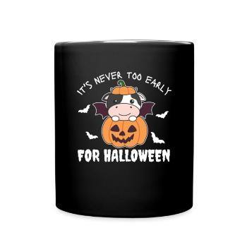 Vache, il n’est jamais trop tôt pour la citrouille d’Halloween - Mug uni - noir - Devant