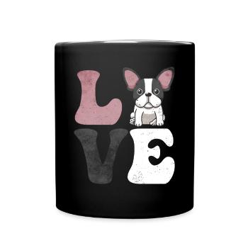 Boston Terrier Hund - Tasse einfarbig - Schwarz - Vorne