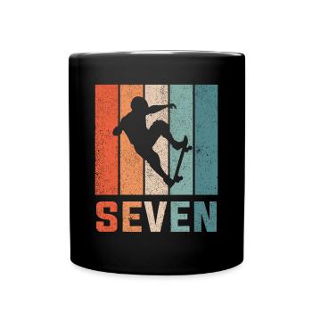 7th Birthday Retro Skateboard Skater Boys Kids - Mug uni - noir - Devant