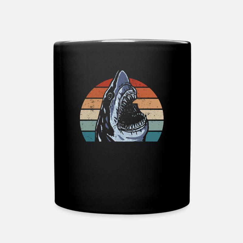 Megalodon mit Retro - Megalodon-Hai - Tasse einfarbig - Schwarz