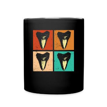 Megalodon-Zähne in Retro-Farben - Megalodon-Hai - Tasse einfarbig - Schwarz - Vorne