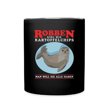 Robbe Seehund Seelöwe Kegelrobbe Robben Geschenk - Tasse einfarbig - Schwarz - Vorne