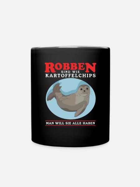 Robbe Seehund Seelöwe Kegelrobbe Robben Geschenk - Tasse einfarbig - Schwarz