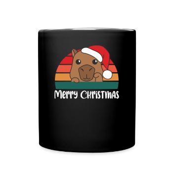merry Christmas Retro Capybara Weihnacht - Tasse einfarbig - Schwarz - Vorne
