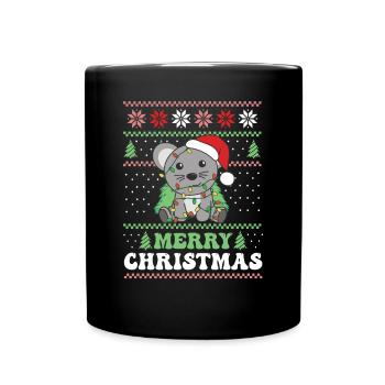 Merry Christmas retro ugly christmas Maus - Tasse einfarbig - Schwarz - Vorne
