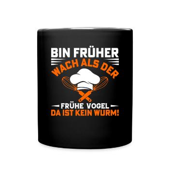 Der Frühe Vogel fängt den Wurm - Tasse einfarbig - Schwarz - Vorne