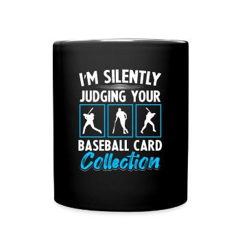 Trader jugeant silencieusement la collection de cartes de baseball C - Mug uni - noir - Devant