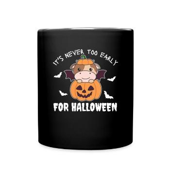 Vache, il n’est jamais trop tôt pour la citrouille d’Halloween - Mug uni - noir - Devant