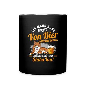Ein Mann Kann Nicht Von Bier Alleine Leben Hund - Tasse einfarbig - Schwarz - Vorne