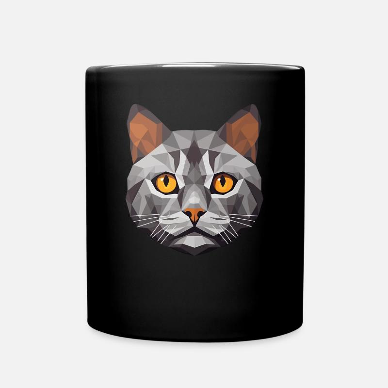 British Shorthair Cat BSH Low Polygon - Tasse einfarbig - Schwarz
