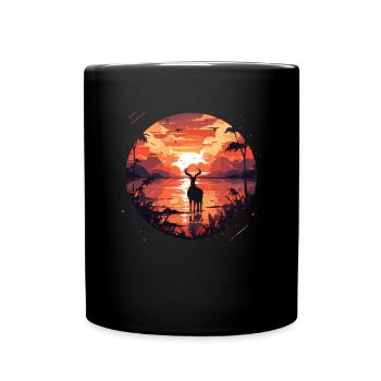 Tiere Ziegen Sonnenuntergangn Ziege Tierliebhaber - Tasse einfarbig - Schwarz - Vorne