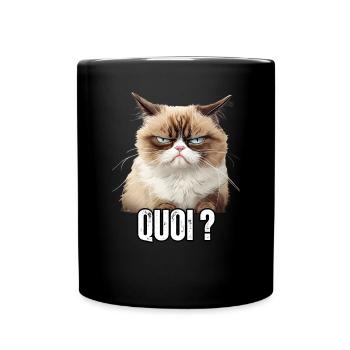 Chat en colère drôle quoi ? meme propriétaire de - Mug uni - noir - Devant