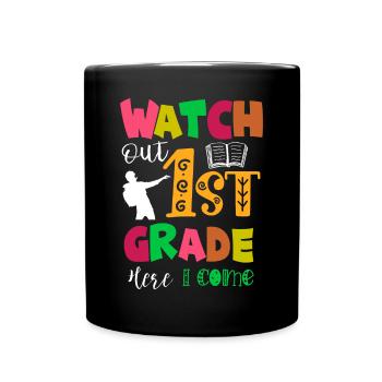 Hallo 1. Klasse Zurück zur Schule Erster Tag - Tasse einfarbig - Schwarz - Vorne