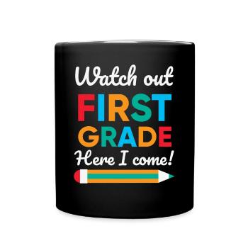 Hallo 1. Klasse Zurück zur Schule Erster Tag - Tasse einfarbig - Schwarz - Vorne