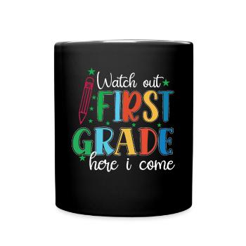 Hallo 1. Klasse Zurück zur Schule Erster Tag - Tasse einfarbig - Schwarz - Vorne