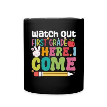Hallo 1. Klasse Zurück zur Schule Erster Tag - Tasse einfarbig - Schwarz - Vorne