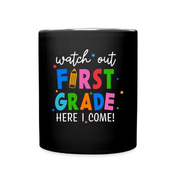 Hallo 1. Klasse Zurück zur Schule Erster Tag - Tasse einfarbig - Schwarz - Vorne