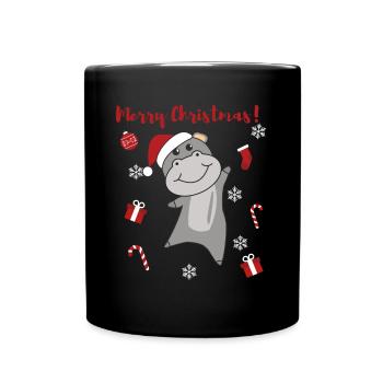 Hippo Merry Christmas Winter Animals Hippos - Full Colour Mug - black - Front