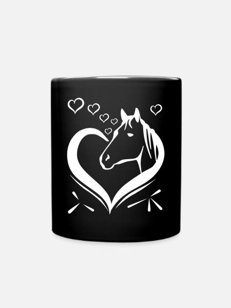 Cœur de tête de cheval avec cœurs - Pour les vacances équestres Jours fériés - Mug uni - noir