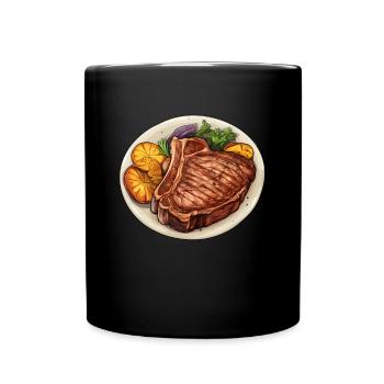Steak Fleisch Essen - Tasse einfarbig - Schwarz - Vorne