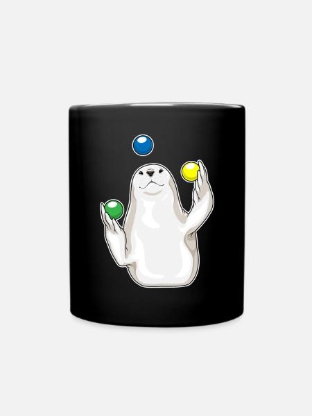 Seehund Jongleur Jonglieren - Tasse einfarbig - Schwarz