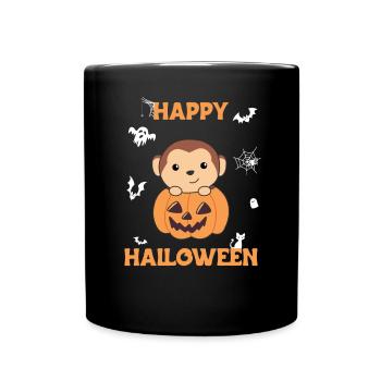Singe à la citrouille singe mignon Joyeux Halloween - Mug uni - noir - Devant