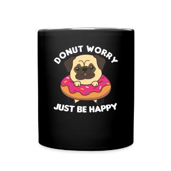 Süßer Mops lustige Tiere in Donut pink - Tasse einfarbig - Schwarz - Vorne