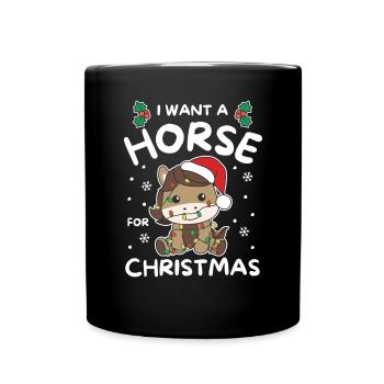 Ich will ein Pferd zu Weihnachten süße Pferde - Tasse einfarbig - Schwarz - Vorne